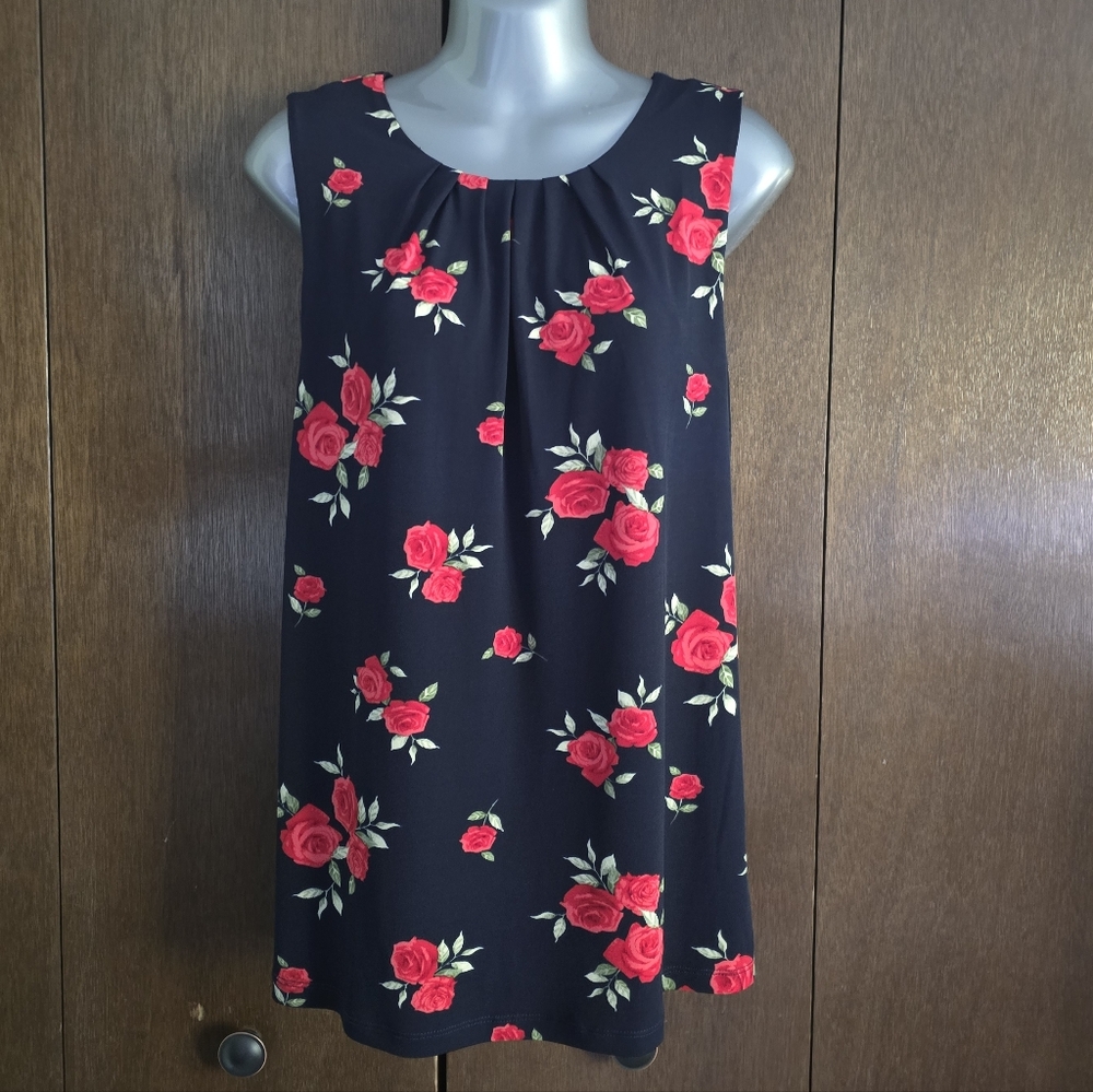 DNA Couture Floral Tank Top - Navy and Red
